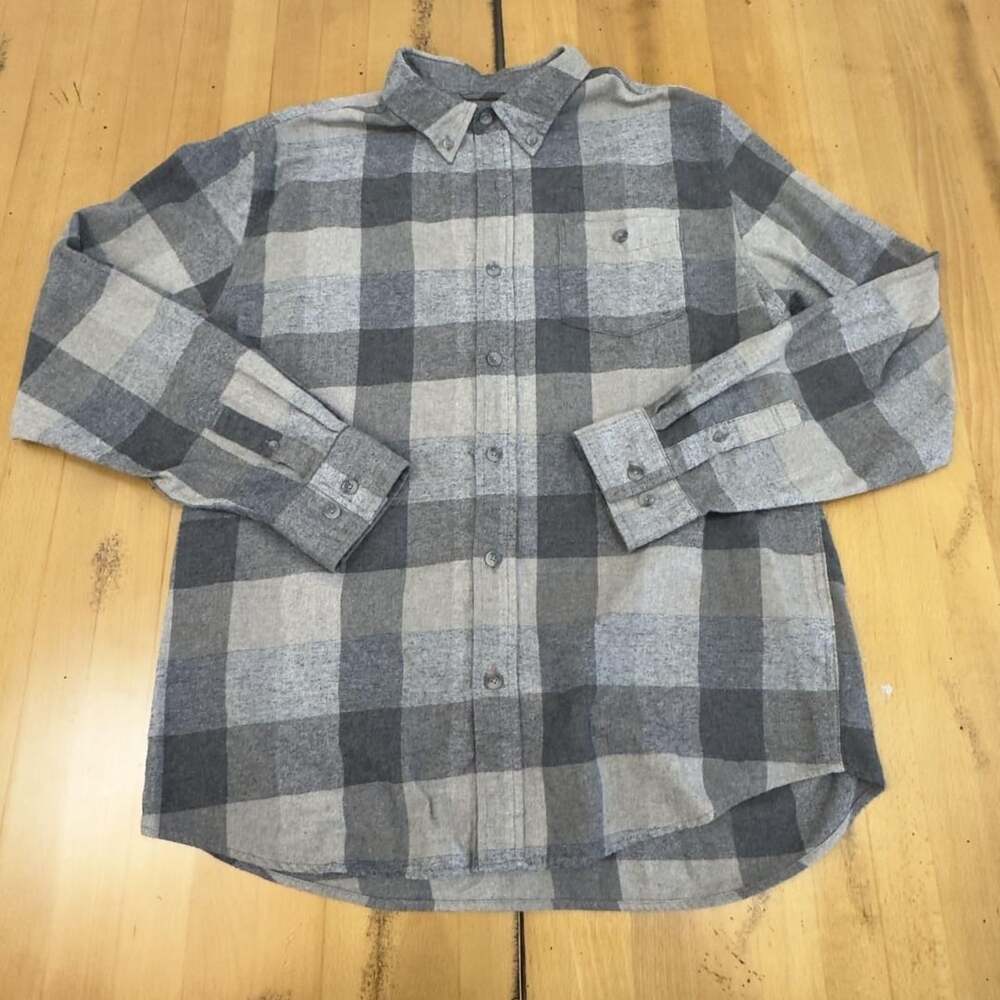 Weatherproof Vintage Plaid Flannel Shirt Mens L Gray Buffalo Long Sleeve
